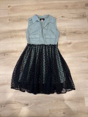 Diesel Light Blue and Black Tule Sleeveless Two-Tone women’s Small D-Canes Dress